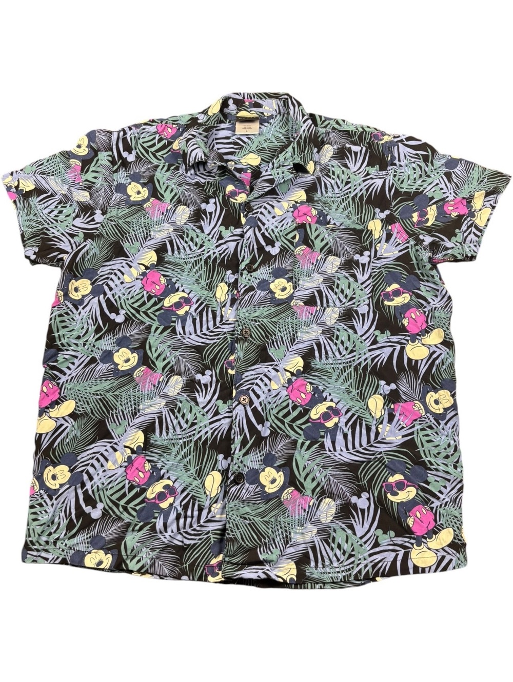 Disney Mickey Mouse Tropical Hawaiian Button Up Shirt